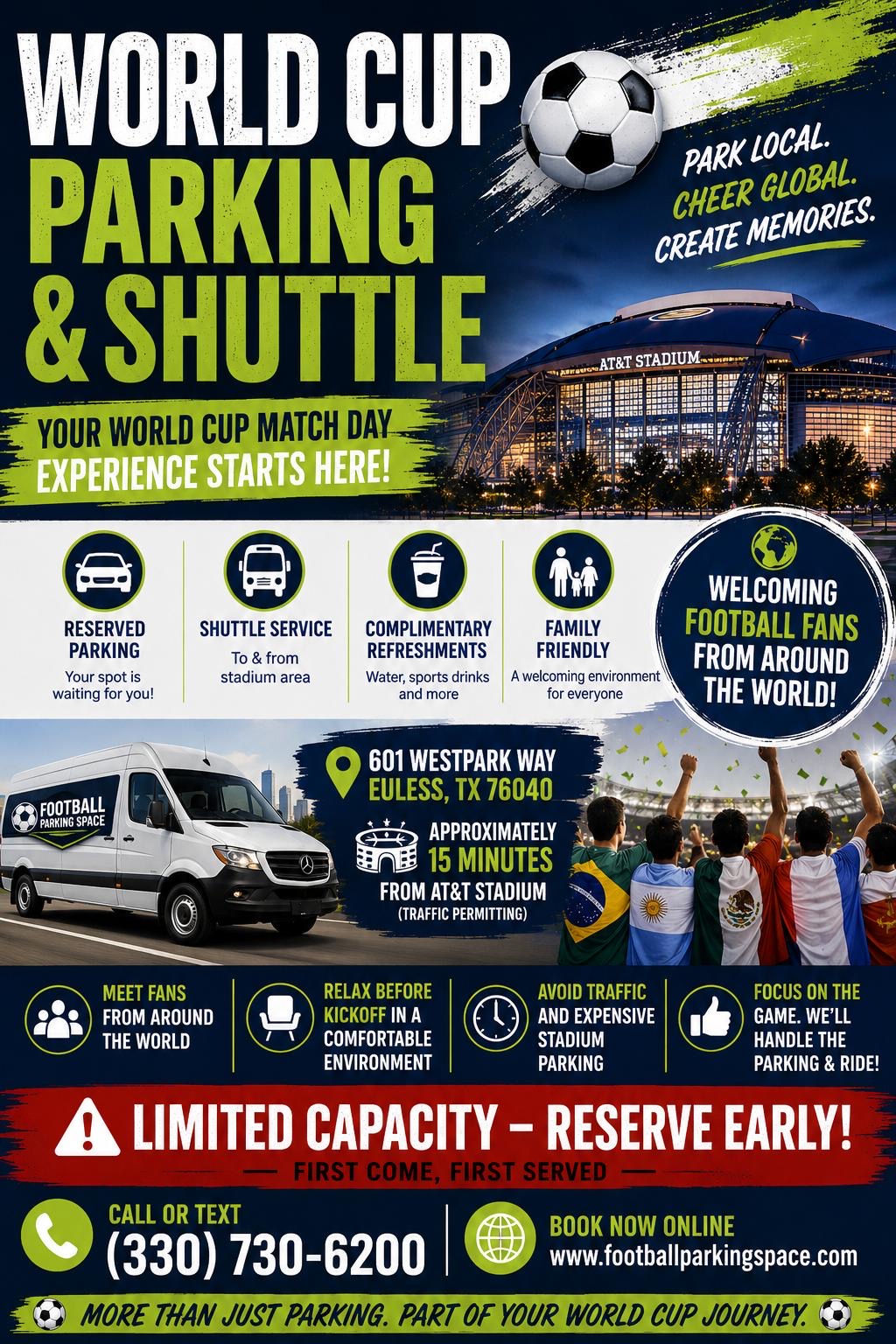 World Cup parking shuttle flyer - green accent Mercedes