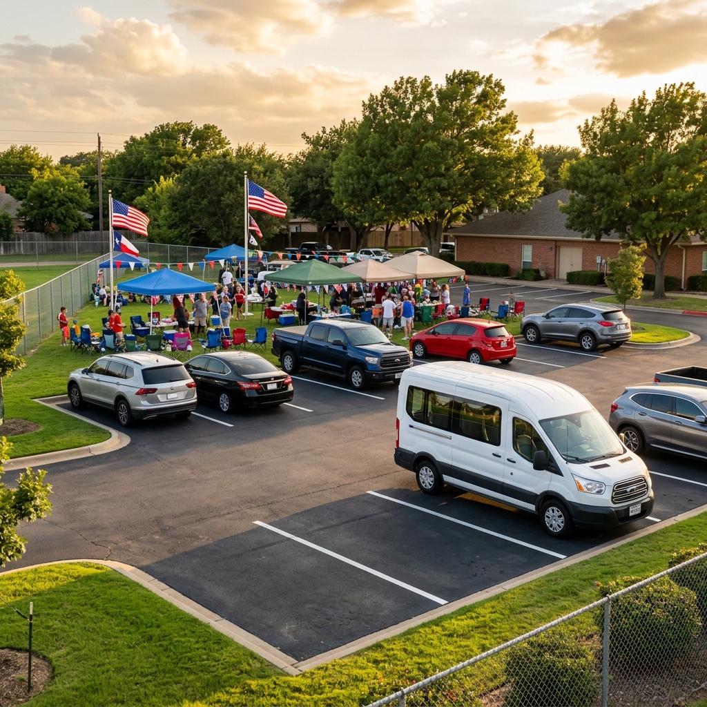 Reserved parking lot in Euless TX with shuttle service for World Cup